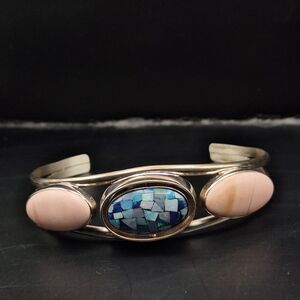 Jay King DTR Sterling Mine Finds Reversible Cuff Bracelet Pink Opal &Mosaic Opal